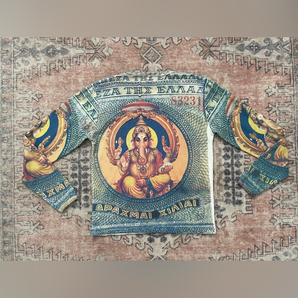 90s VTG WORK Out Of Time GreenLabel Indie Ganesha Graphic Streetwear Top Women M - Picture 5 of 7